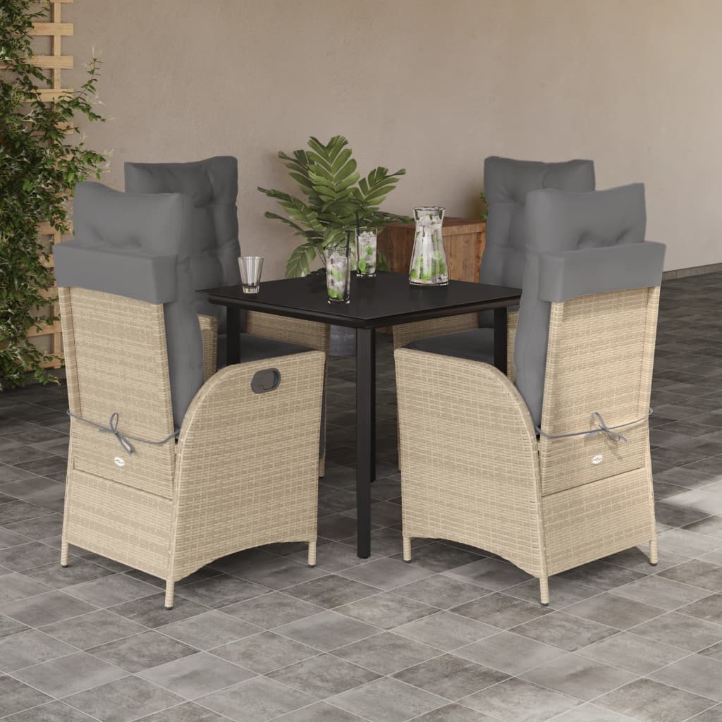 5-tlg. Garten-Essgruppe mit Kissen Beige Poly Rattan