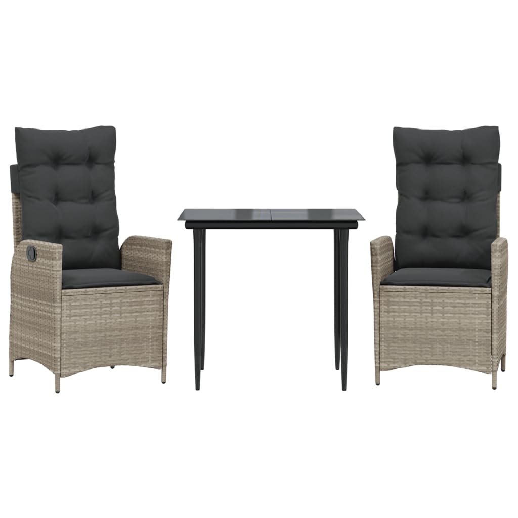 3-tlg. Garten-Essgruppe mit Kissen Hellgrau Poly Rattan