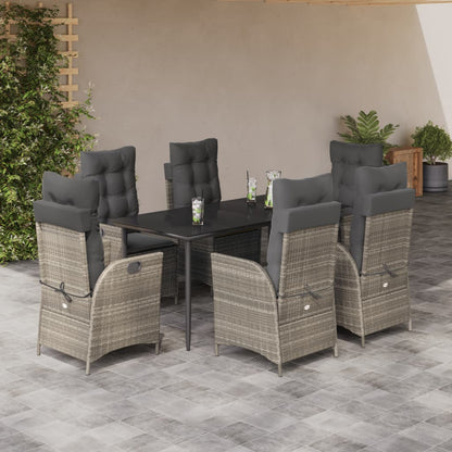 7-tlg. Garten-Essgruppe mit Kissen Hellgrau Poly Rattan