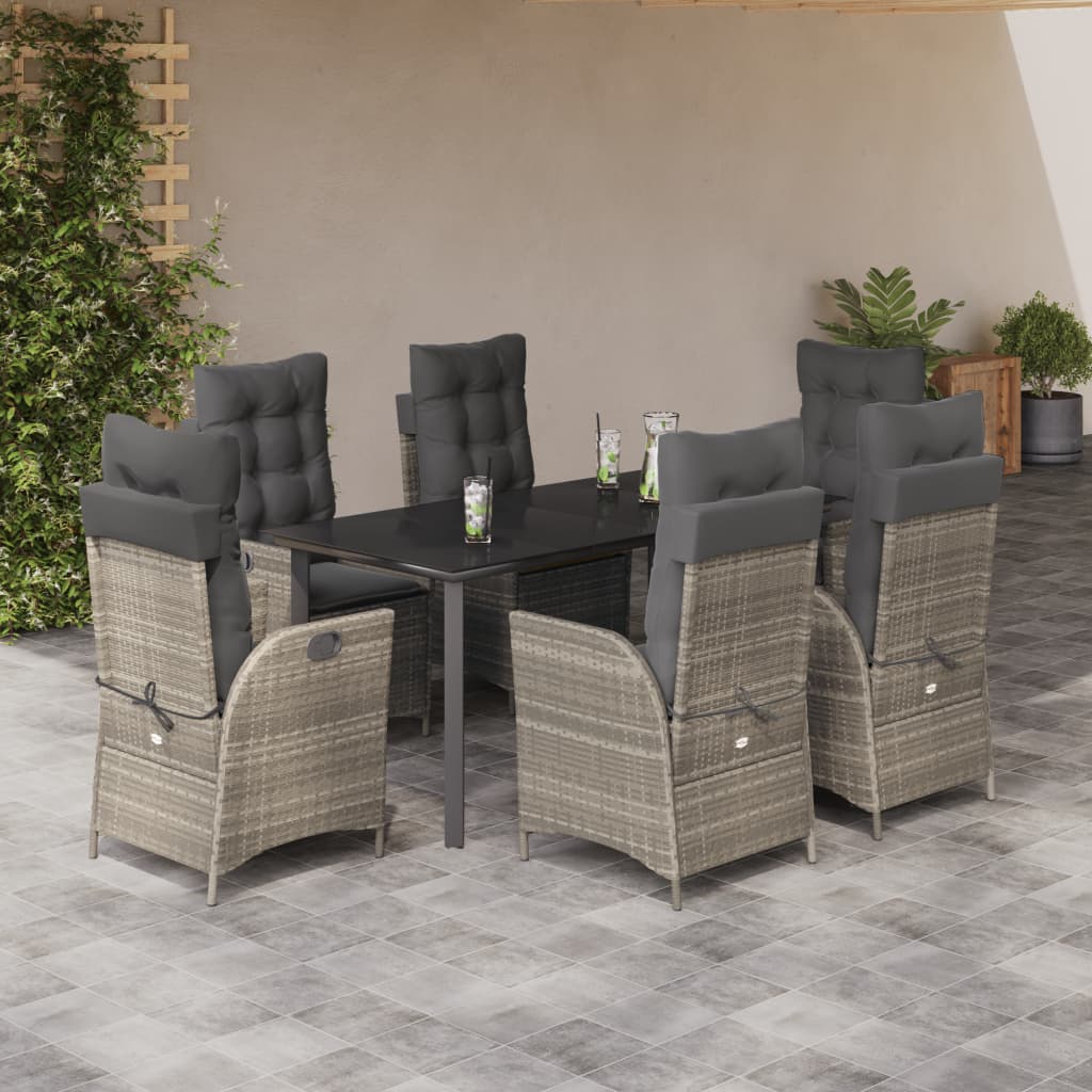7-tlg. Garten-Essgruppe mit Kissen Hellgrau Poly Rattan