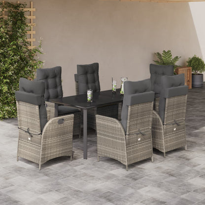 7-tlg. Garten-Essgruppe mit Kissen Hellgrau Poly Rattan