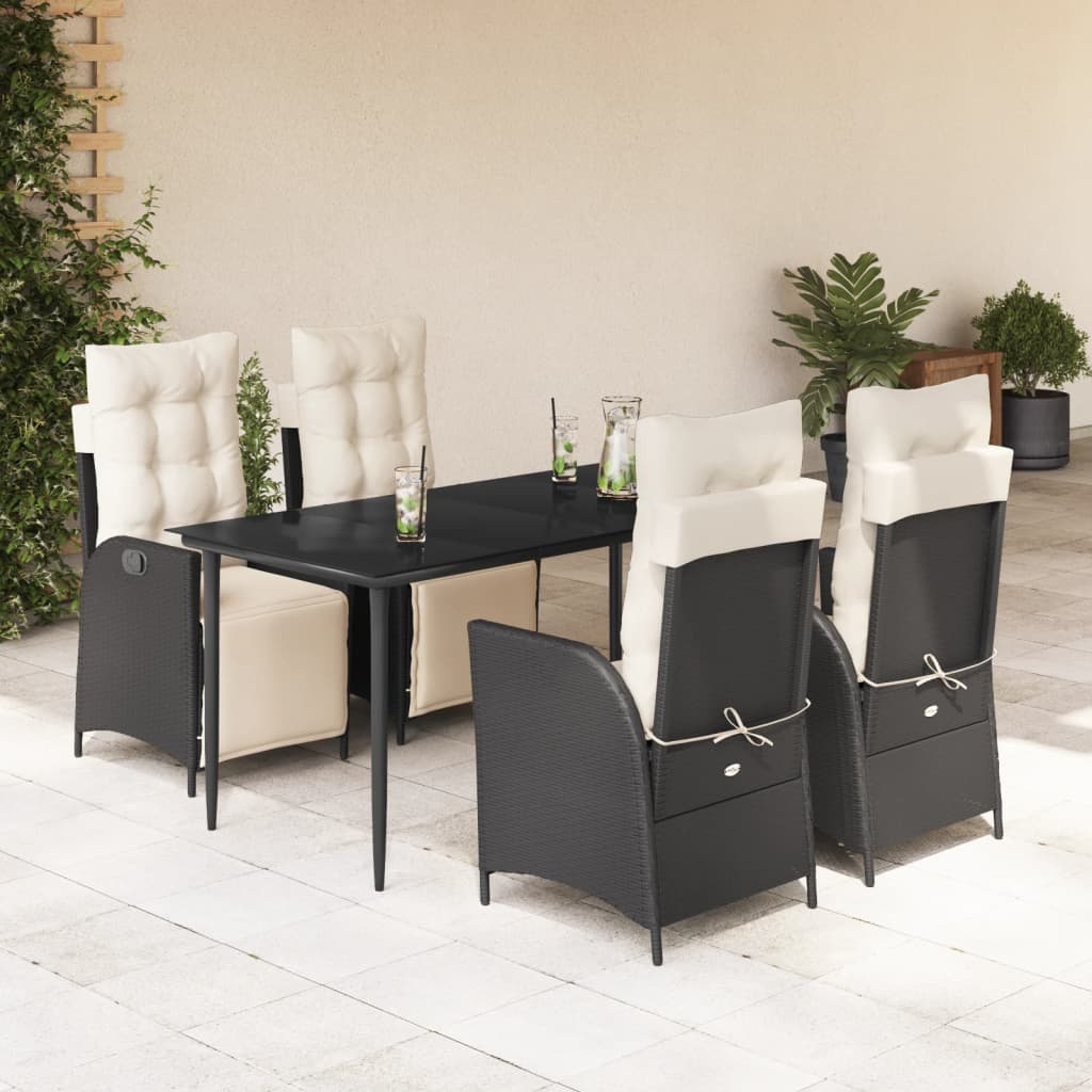 5-tlg. Garten-Essgruppe mit Kissen Schwarz Poly Rattan