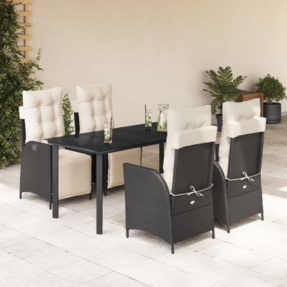 5-tlg. Garten-Essgruppe mit Kissen Schwarz Poly Rattan