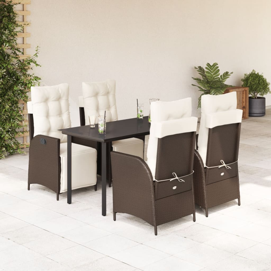 5-tlg. Garten-Essgruppe mit Kissen Braun Poly Rattan