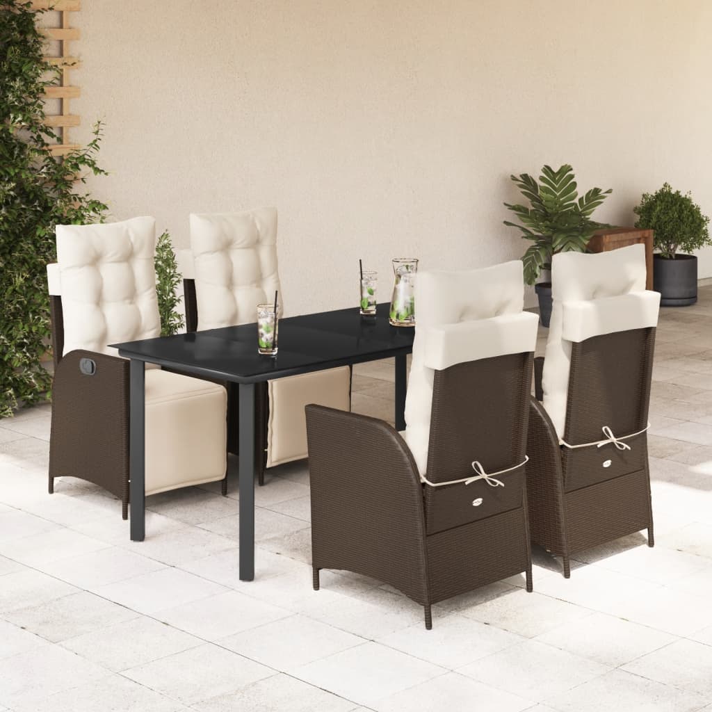 5-tlg. Garten-Essgruppe mit Kissen Braun Poly Rattan