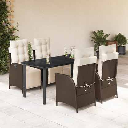 5-tlg. Garten-Essgruppe mit Kissen Braun Poly Rattan