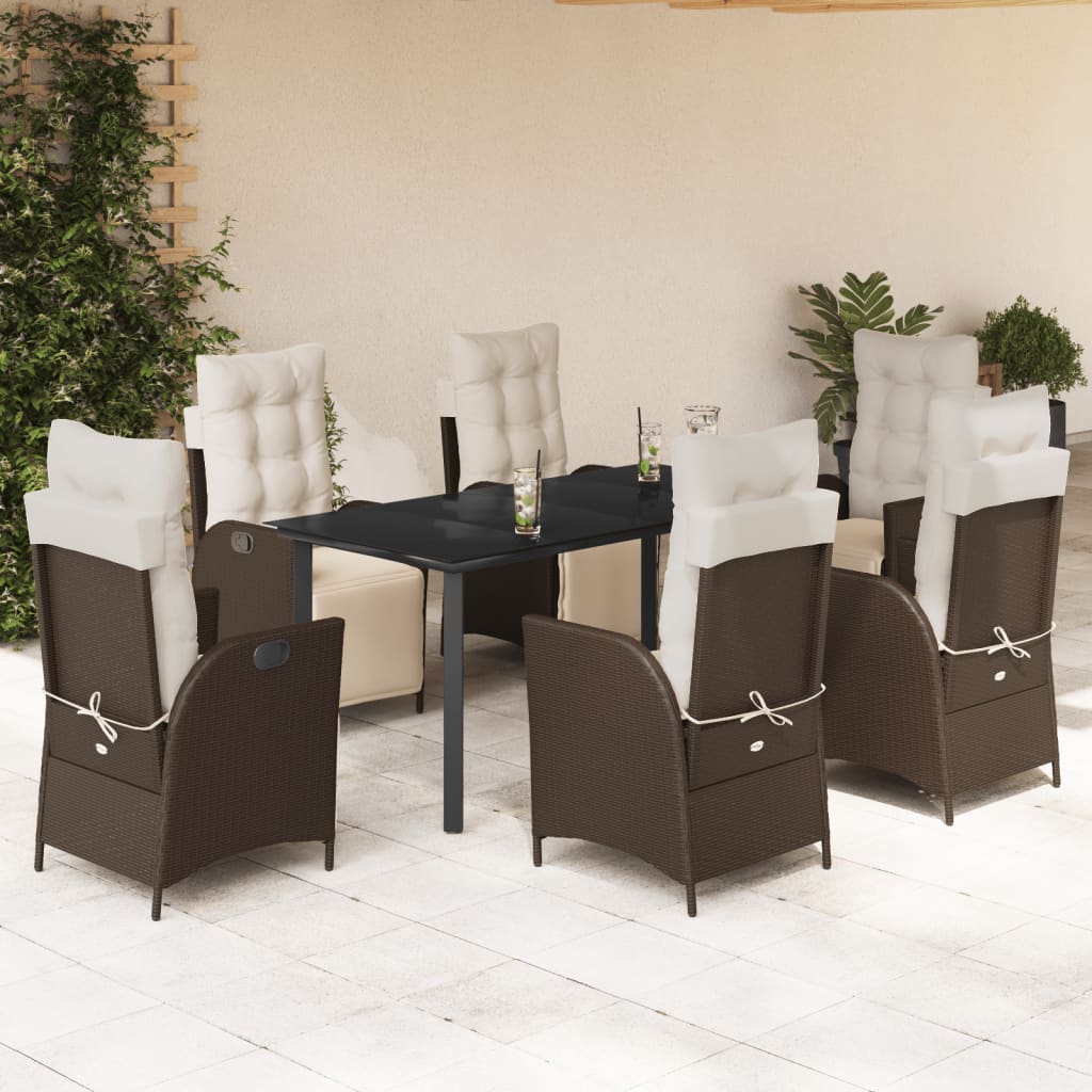 7-tlg. Garten-Essgruppe mit Kissen Braun Poly Rattan