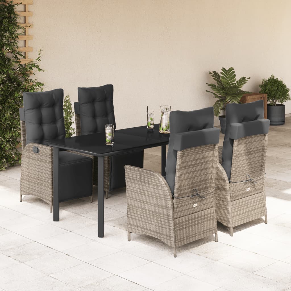 5-tlg. Garten-Essgruppe mit Kissen Grau Poly Rattan