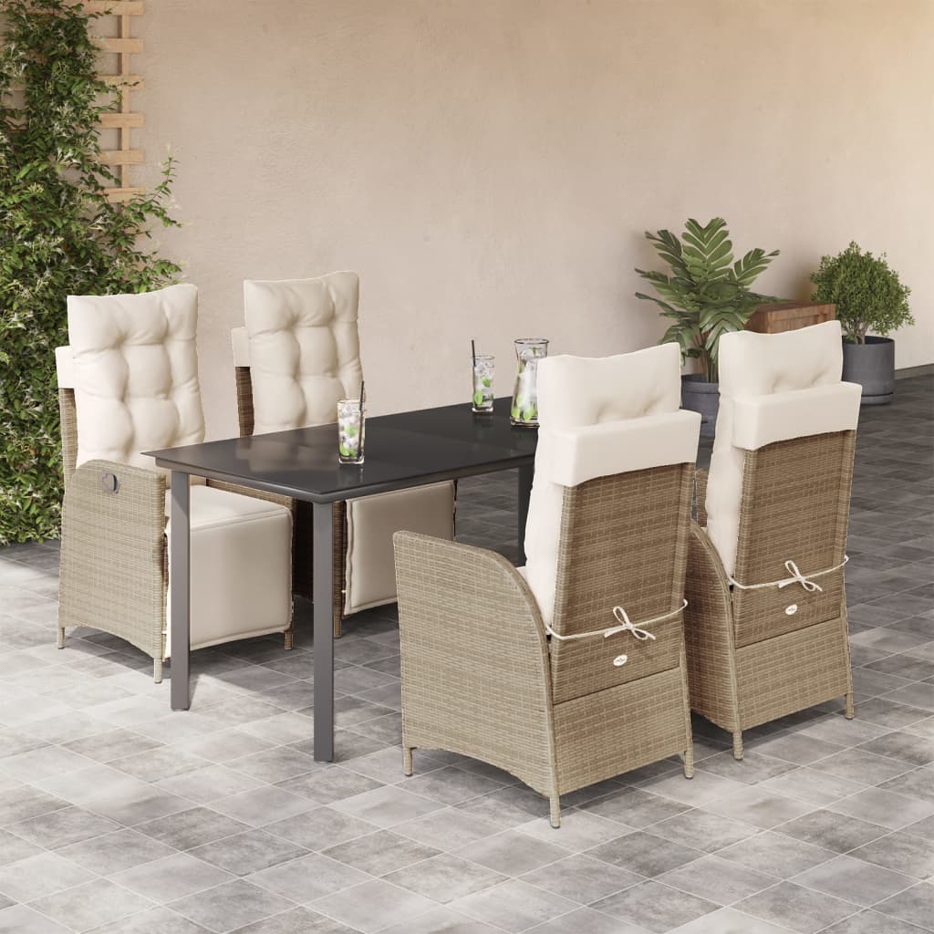 5-tlg. Garten-Essgruppe mit Kissen Beige Poly Rattan