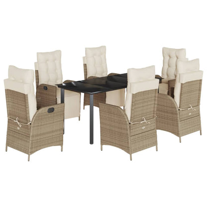 7-tlg. Garten-Essgruppe mit Kissen Beige Poly Rattan