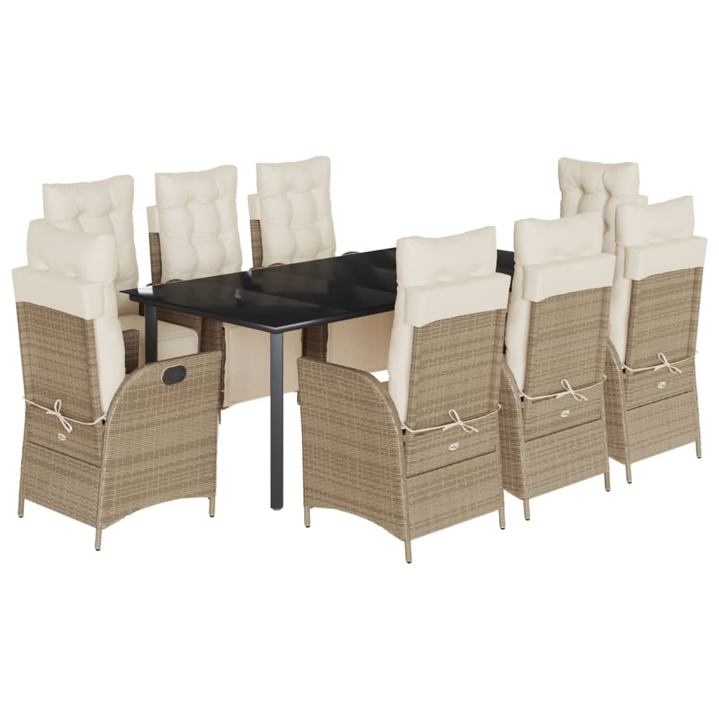 9-tlg. Garten-Essgruppe mit Kissen Beige Poly Rattan