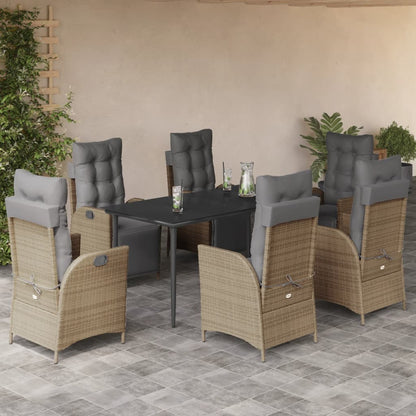 7-tlg. Garten-Essgruppe mit Kissen Beigemischung Poly Rattan