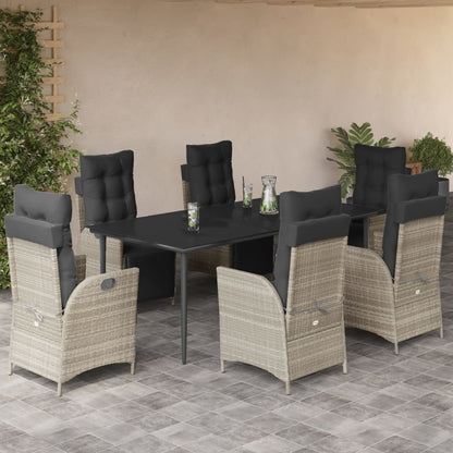 7-tlg. Garten-Essgruppe mit Kissen Hellgrau Poly Rattan