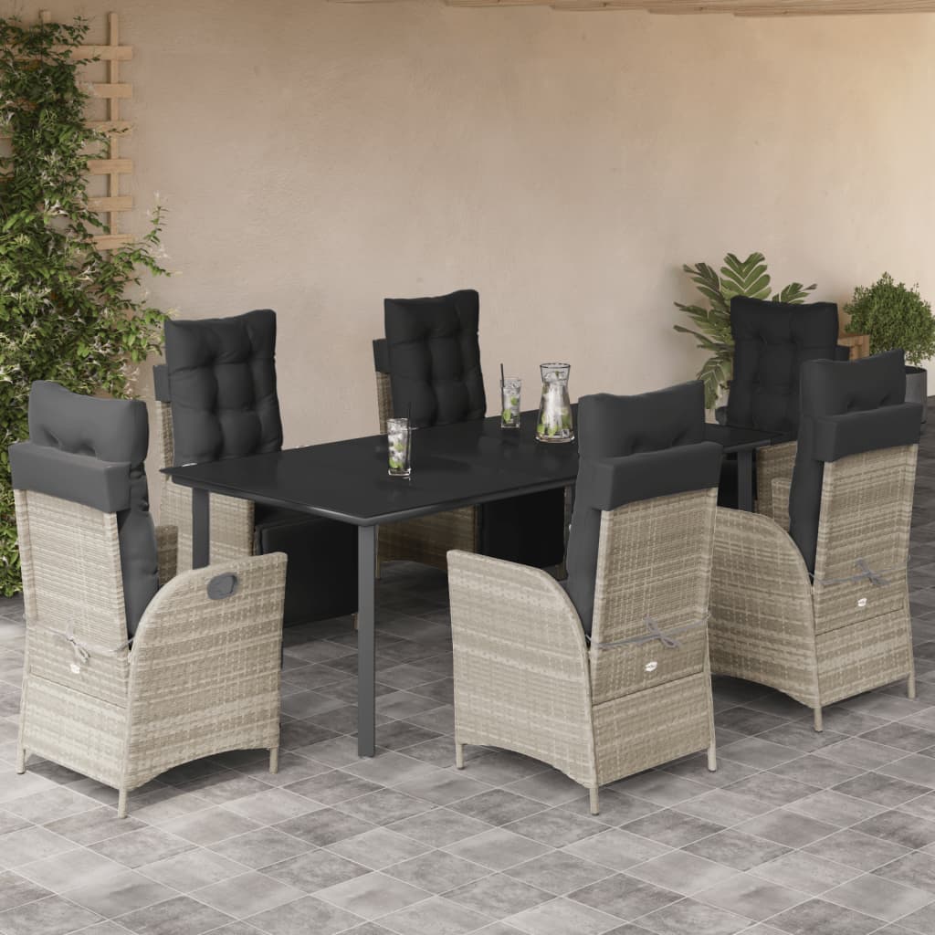7-tlg. Garten-Essgruppe mit Kissen Hellgrau Poly Rattan