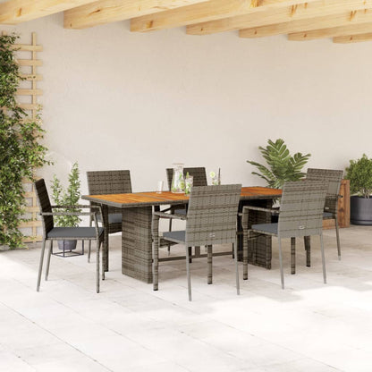 7-tlg. Garten-Essgruppe mit Kissen Grau Poly Rattan