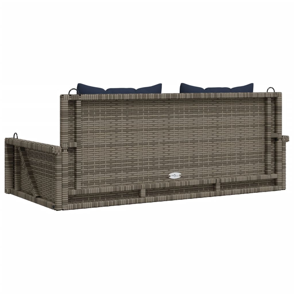 Schaukelbank mit Kissen Grau 119x56x48 cm Poly Rattan