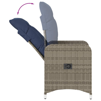 Gartenstühle Verstellbar 2 Stk. mit Tisch Grau Poly Rattan