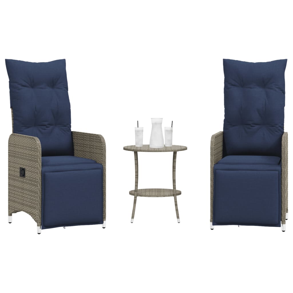 Gartenstühle Verstellbar 2 Stk. mit Tisch Grau Poly Rattan