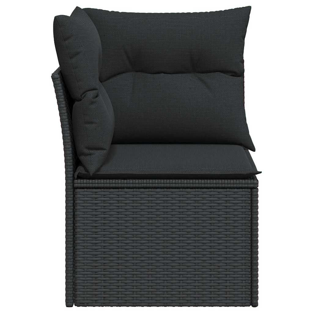 Gartensofa-Ecke mit Kissen Schwarz Poly Rattan