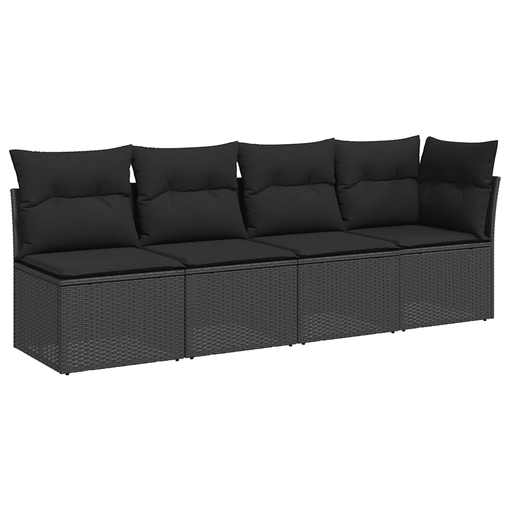 Gartensofa mit Kissen 4-Sitzer Schwarz Poly Rattan