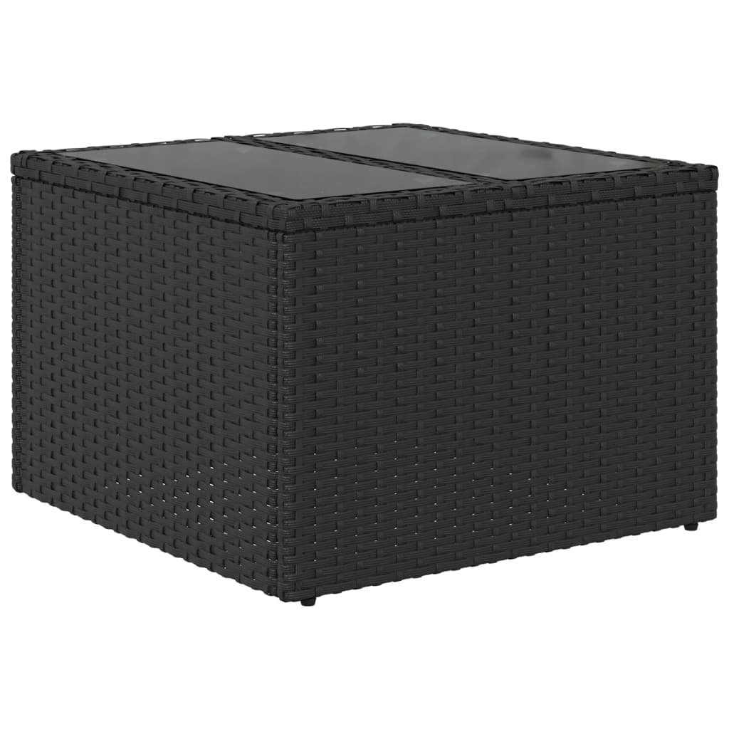 Gartentisch mit Glasplatte Schwarz 55 x 55 x 37 cm Poly Rattan