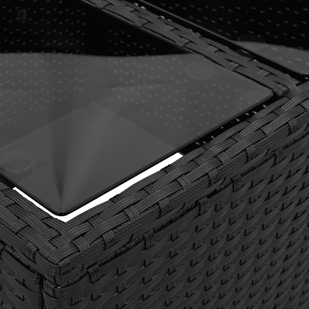 Gartentisch mit Glasplatte Schwarz 55 x 55 x 37 cm Poly Rattan