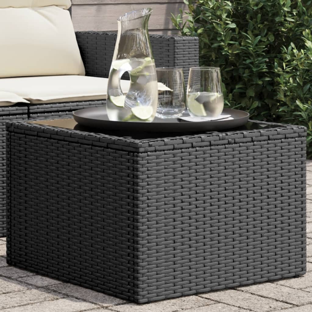 Gartentisch mit Glasplatte Schwarz 55 x 55 x 37 cm Poly Rattan