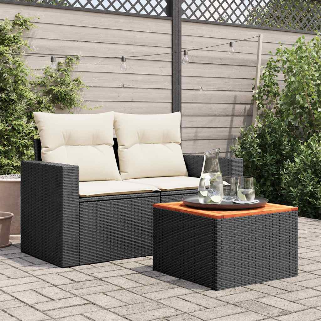 Gartentisch Schwarz 55 x 55 x 37 cm Poly Rattan und Akazienholz