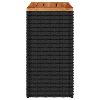 Garten-Beistelltisch mit Holzplatte Schwarz 58x27,5x55 cm Poly Rattan