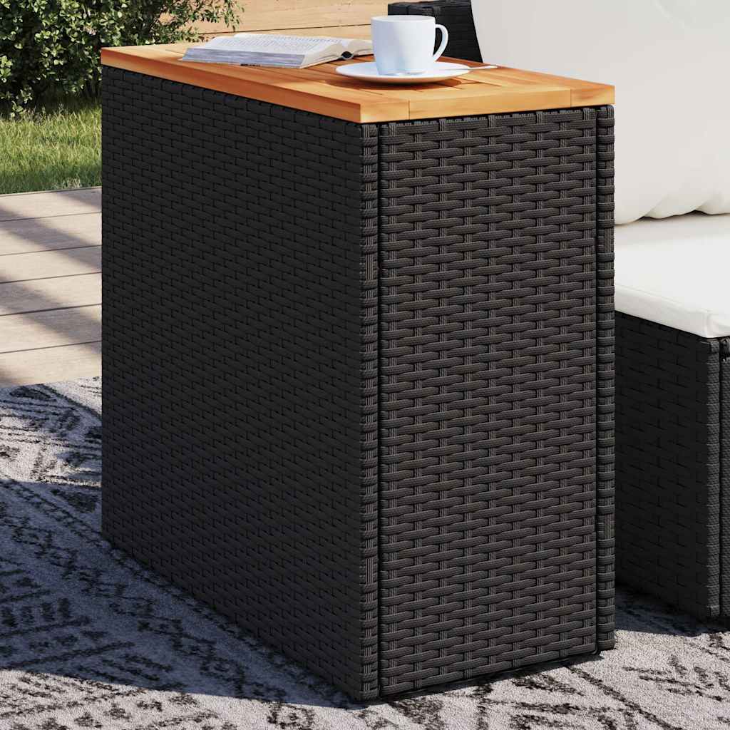 Garten-Beistelltisch mit Holzplatte Schwarz 58x27,5x55 cm Poly Rattan