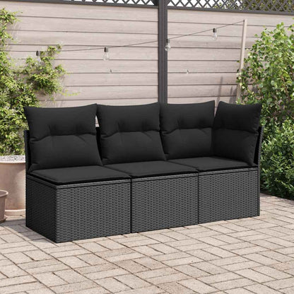 Gartensofa-Ecke mit Kissen Schwarz Poly Rattan