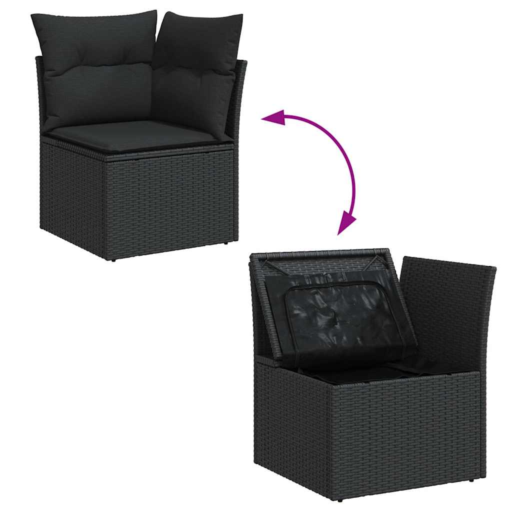 Gartensofa-Ecke mit Kissen Schwarz Poly Rattan