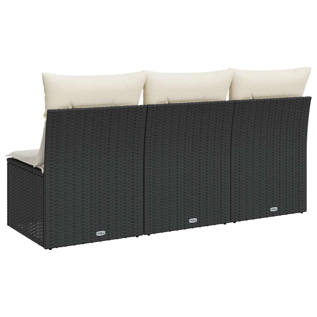 Gartensofa mit Kissen 3-Sitzer Schwarz Poly Rattan