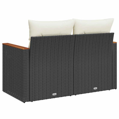 Gartensofa mit Kissen 2-Sitzer Schwarz Poly Rattan