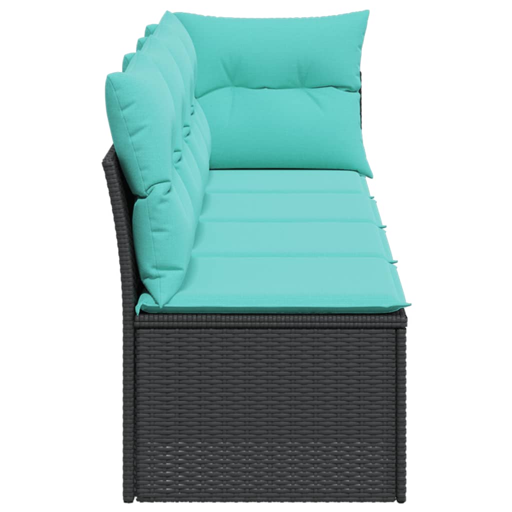 Gartensofa mit Kissen 4-Sitzer Schwarz Poly Rattan