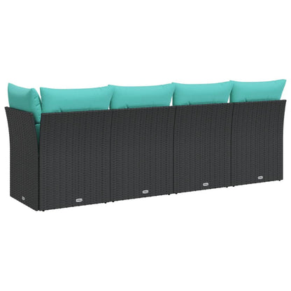 Gartensofa mit Kissen 4-Sitzer Schwarz Poly Rattan