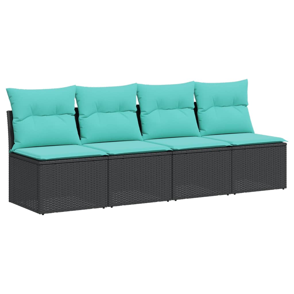 Gartensofa mit Kissen 4-Sitzer Schwarz Poly Rattan