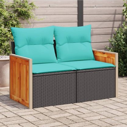 Gartensofa mit Kissen 2-Sitzer Schwarz Poly Rattan