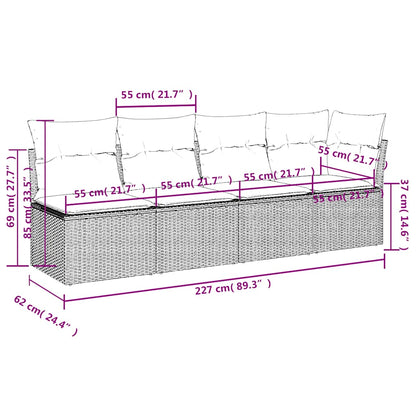 Gartensofa mit Kissen 4-Sitzer Beige Poly Rattan