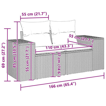 Gartensofa 2-Sitzer mit Kissen Grau Poly Rattan