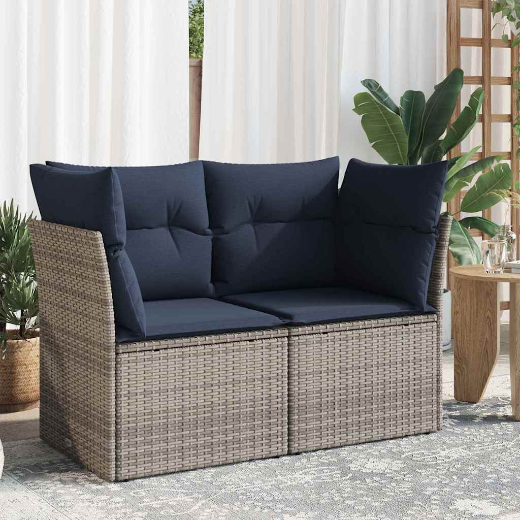 | Gartensofa | mit Kissen Grau 124 x 62 x 69cm Poly-Rattan