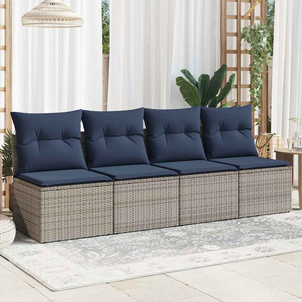| Gartensofa | mit Kissen Grau 220 x 62 x 69cm Poly-Rattan