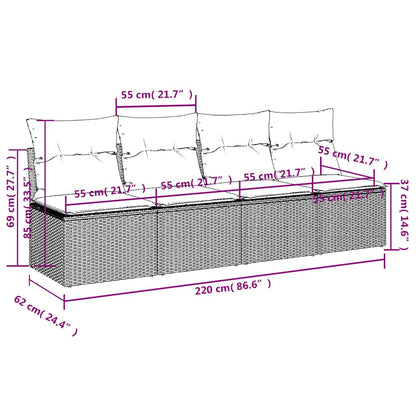 Gartensofa mit Kissen 4-Sitzer Hellgrau Poly Rattan
