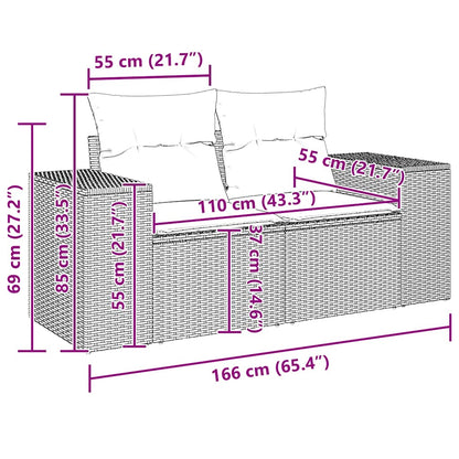Gartensofa mit Kissen 2-Sitzer Hellgrau Poly Rattan