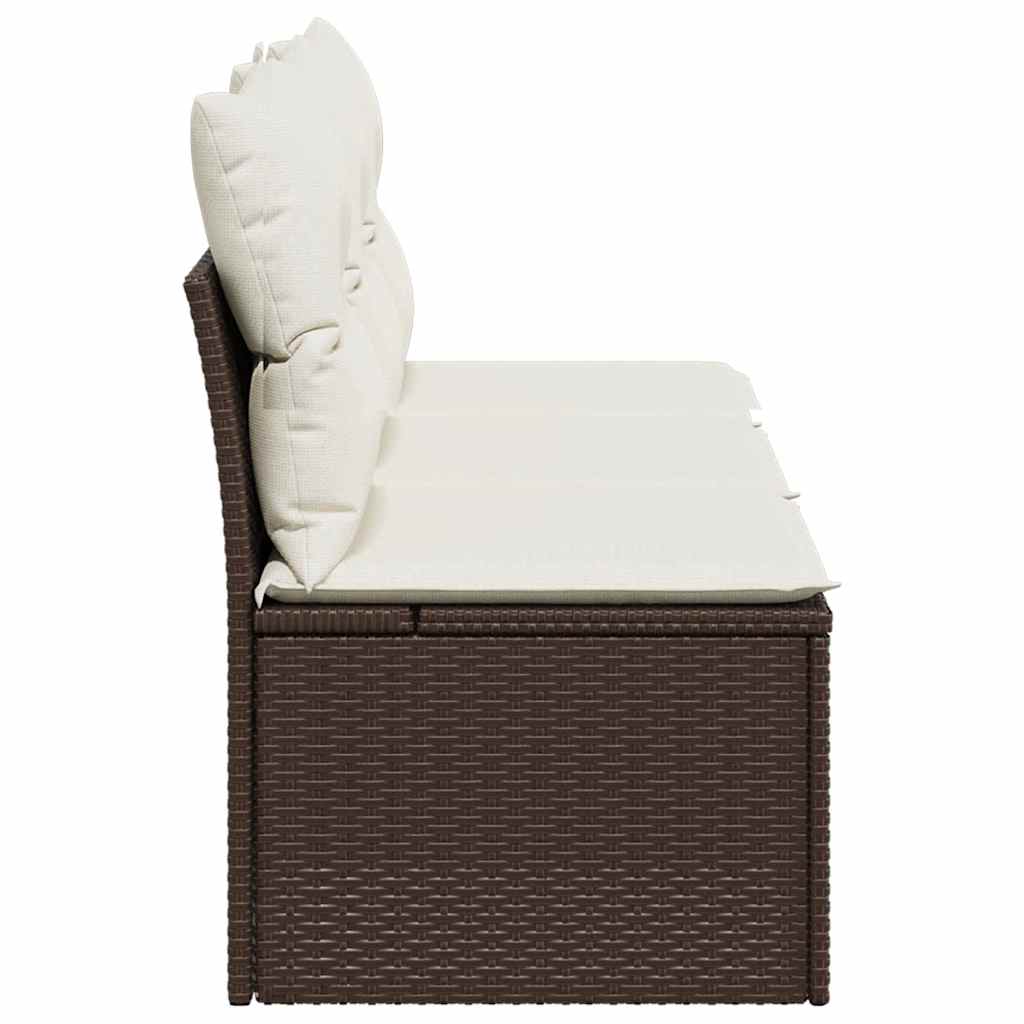 Gartensofa mit Kissen 3-Sitzer Braun Poly Rattan