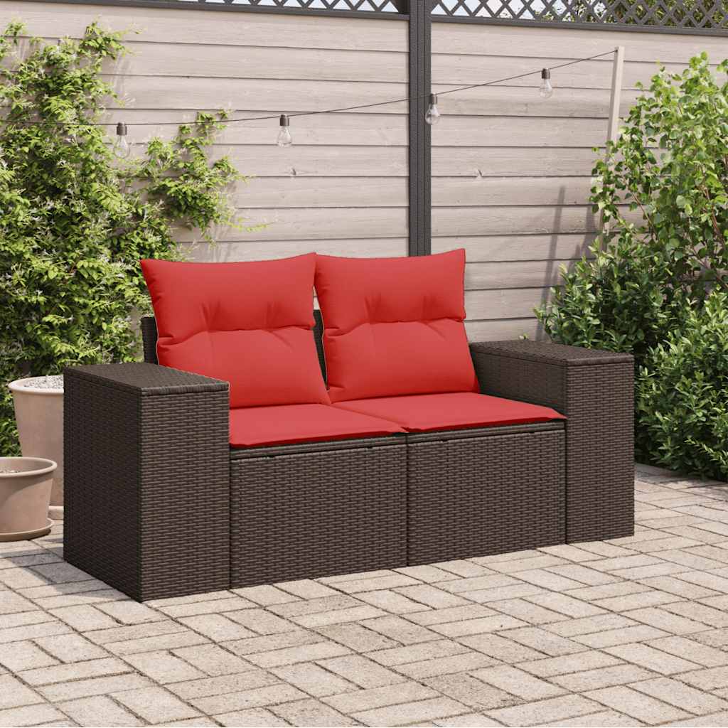 Gartensofa mit Kissen 2-Sitzer Braun Poly Rattan