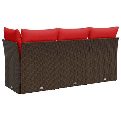 Gartensofa mit Kissen 3-Sitzer Braun Poly Rattan
