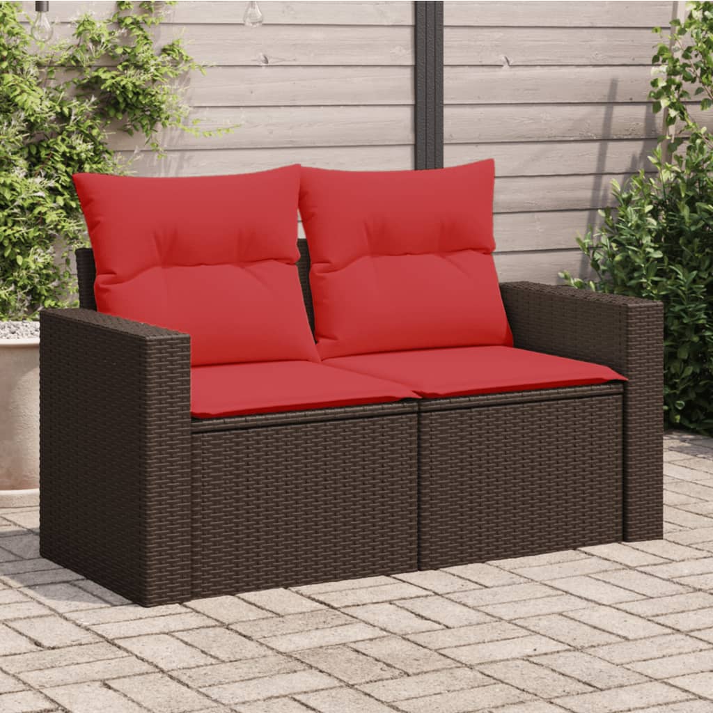 Gartensofa mit Kissen 2-Sitzer Braun Poly Rattan