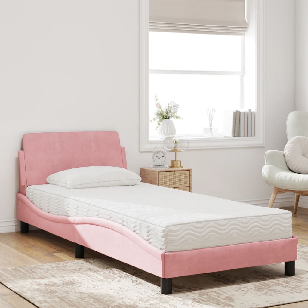 Bett mit Matratze "Dover" Rosa 90x200 cm Samt