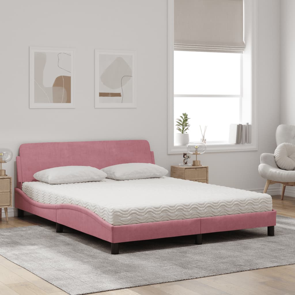 Bett mit Matratze "Dover" Rosa 160x200 cm Samt